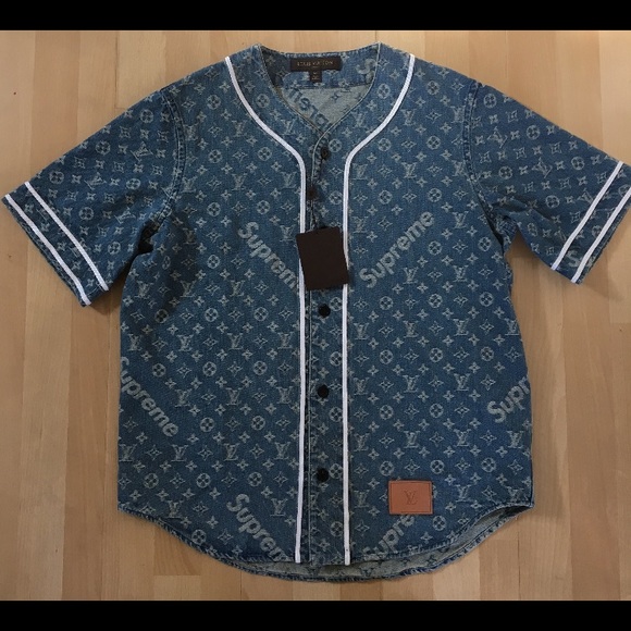 supreme louis vuitton denim baseball jersey